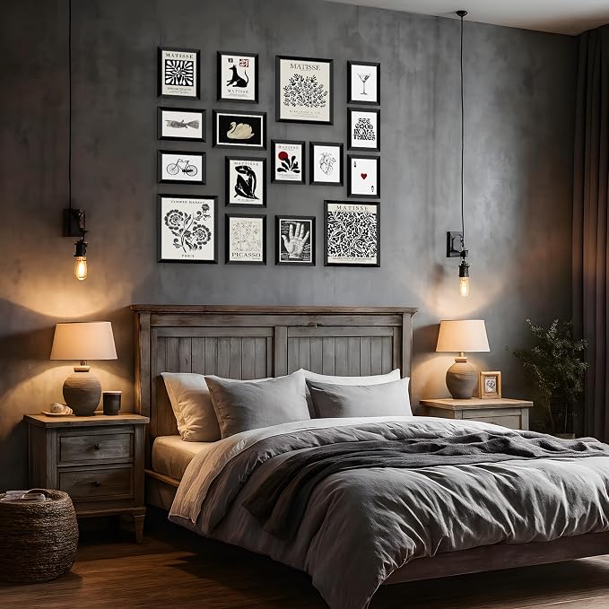 LANCHI95 16 PCS FRAMED Black and White Home Decor, Eclectic Wall Art, - Image 5