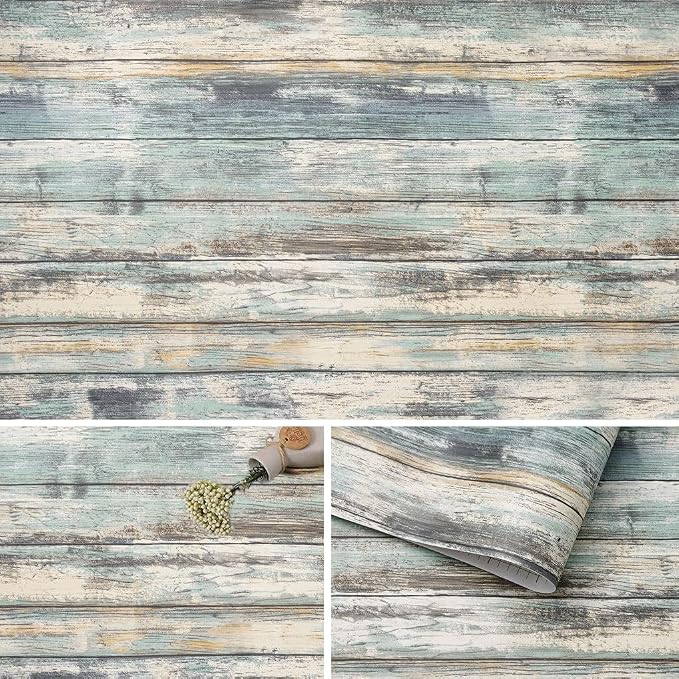 Arthome Blue Rustic Wood Paper 17''x240'' Self-Adhesive Removable Peel and by ArthomeWALLDECOR