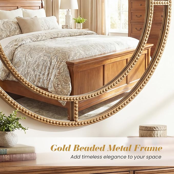 Tangkula 28" Gold Round Wall Mirror, Circle Decorative Modern - Image 8