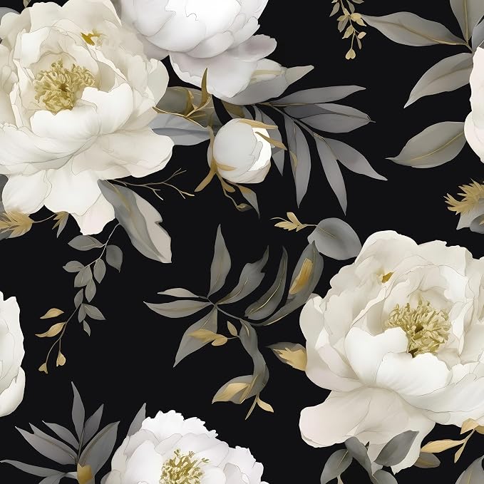 Laatse Dark Floral Wallpaper Peel and Stick Boho Wallpaper 17.5in x393in White by Laatse