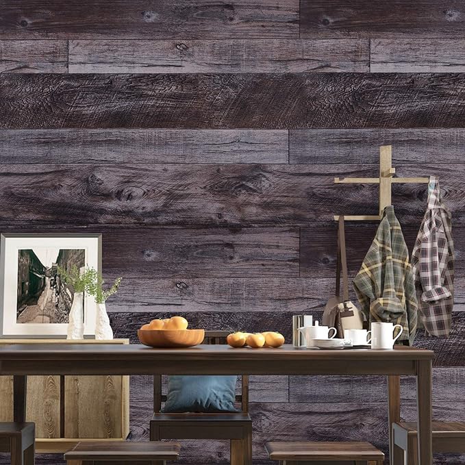 WENMER 17.71" x 197" Grey Wood Peel and Stick Wallpaper - Image 2