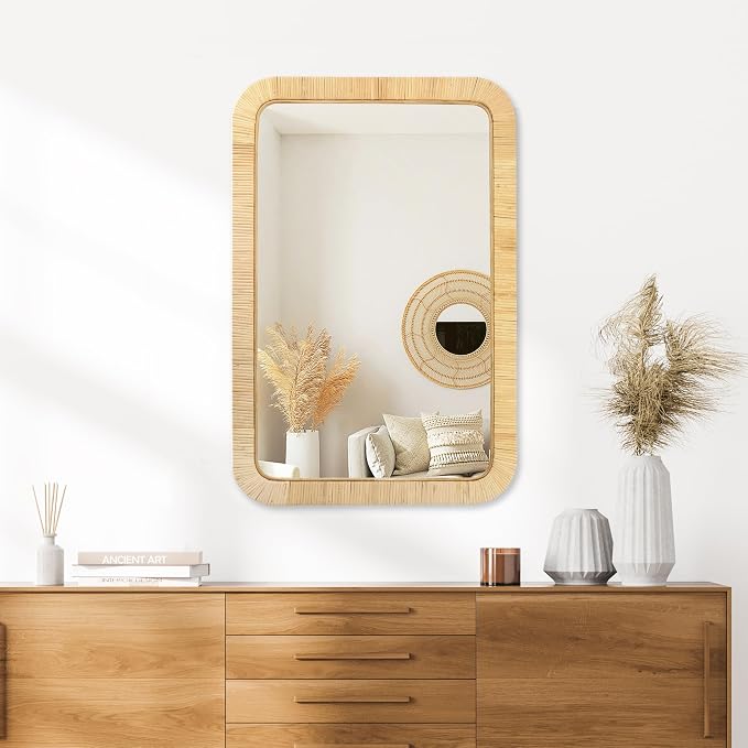 PERFNIQUE Rattan Mirror, Decorative Wall Nursery Decor, Rustic Farmhouse - Image 4