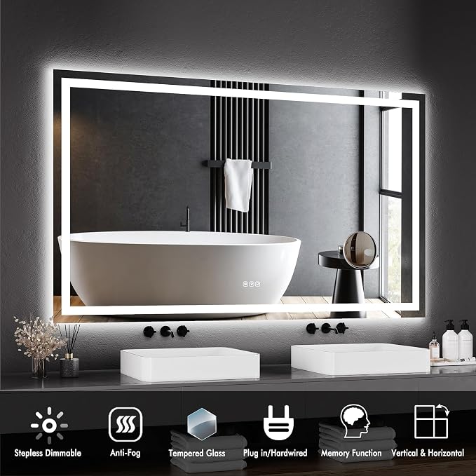 LED Bathroom Wall Mirror 60 x 36 Inch, Frameless Vanity Mirror - Image 4