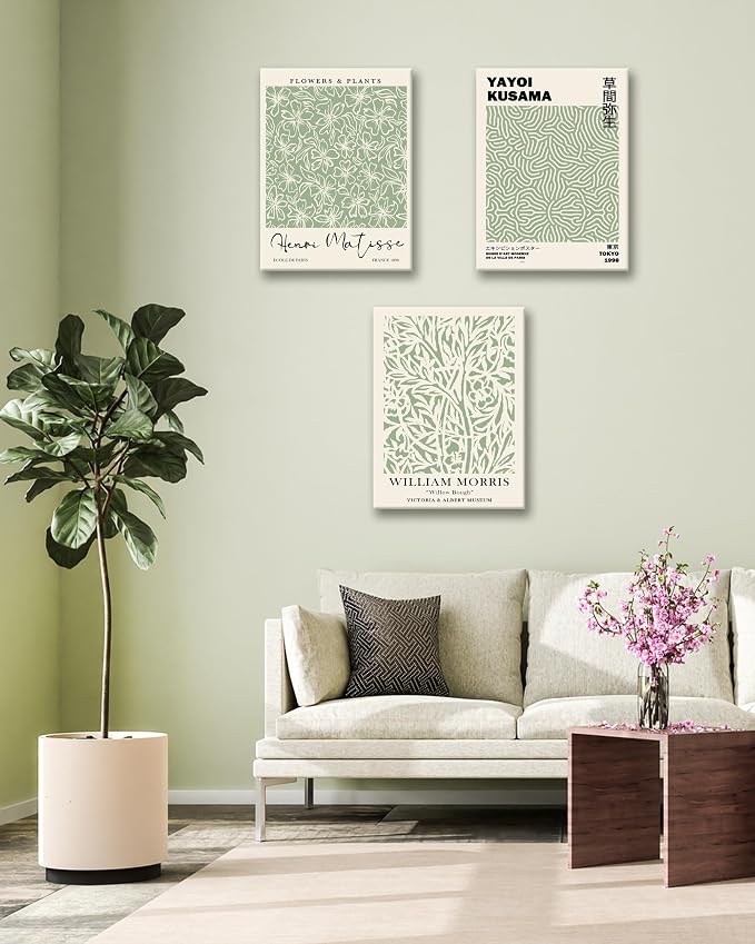 HesenDot Green Botanical Framed Wall Art Set, 12x16in Matisse William Morris - Image 7