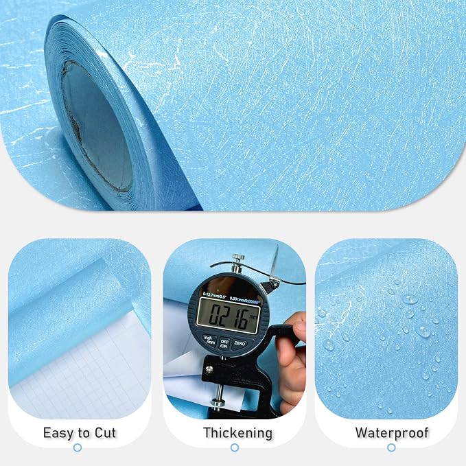 Cohoo Home Blue Peel and Stick Wallpaper Silk Solid Light Blue Contact Paper - Image 4