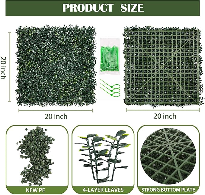 12PCS 20"x 20" Artificial Boxwood Wall Panels, UV-Anti Grass Wall Hedge Plant - Image 2