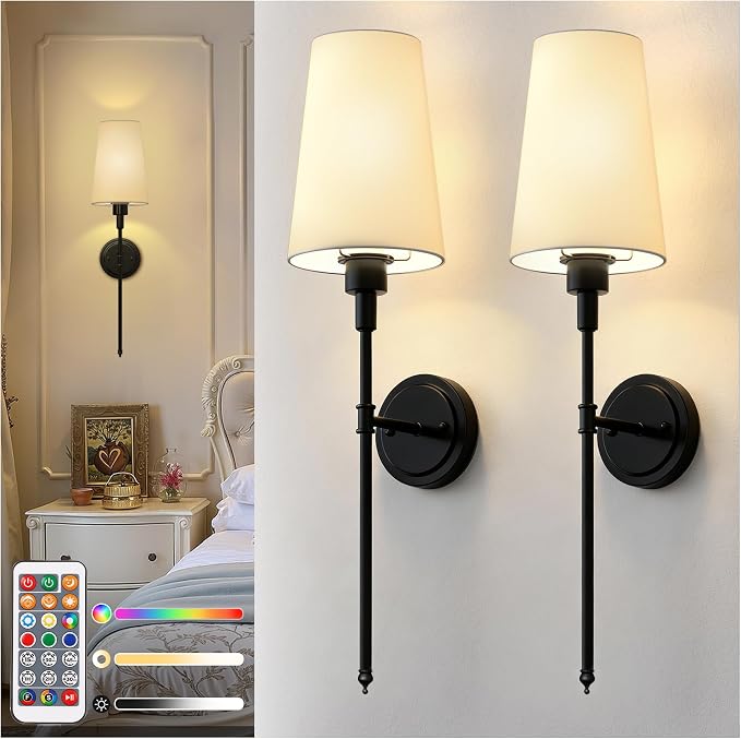 DORESshop Battery Operated Wall Sconce Set of 2, Wireless Wall Light Easy to by DORESshop