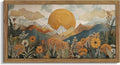 Framed Boho Landscape Large Wall Art, Abstract Sun Mountain Canvas Wall Decor by Unknown