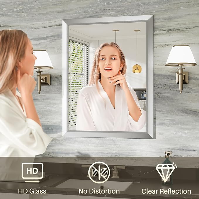 36x36 Inch Brushed Silver Bathroom Mirror - Image 5