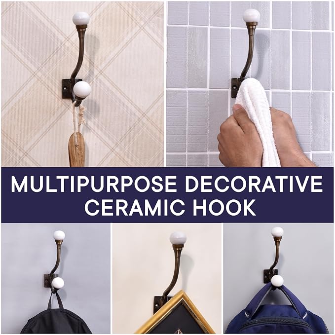 Indian Shelf Pack of 12 Heavy Duty Double Prong White Decorative Coat Hooks - Image 5