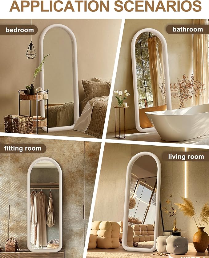 Delma Arched Full Length Mirror, Free Standing Floor Velvet Finish Frame Mirror - Image 7