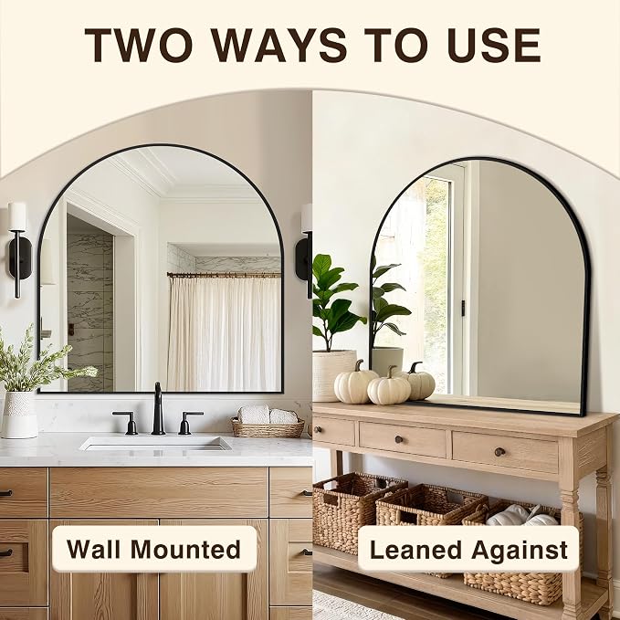 Vanity Bathroom Mirror for Wall, 32”x30” Arched Bathroom Mirror for Over Sink - Image 6