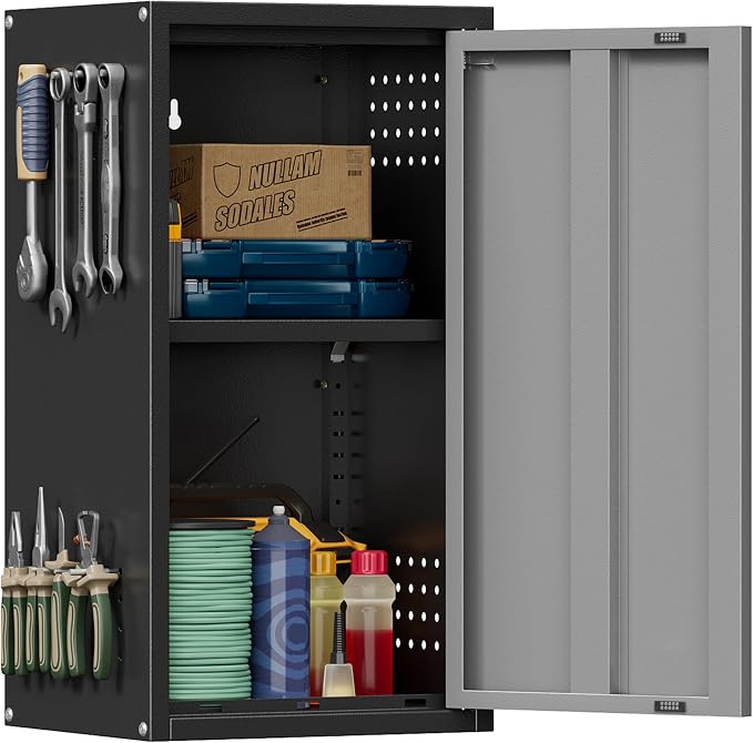 Metal Garage Wall Cabinet with 1 Door, 13.78'' Wide Wall Mounted Tool Cabinets by Yoonkool