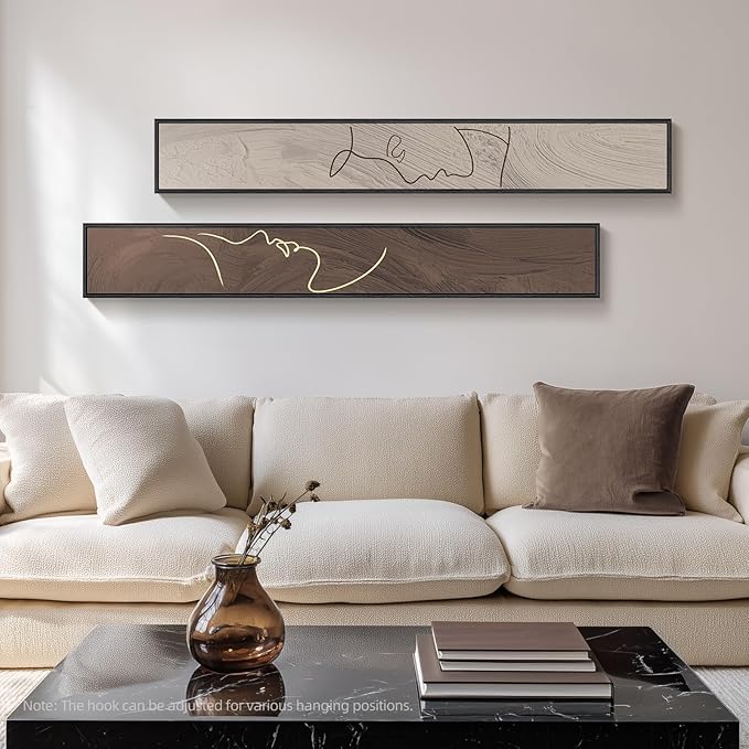 Long Narrow Framed Neutral Abstract Vertical Wall Art Set, 2 Piece Modern - Image 4