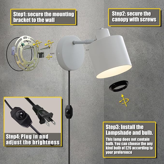 Lightess Plug in Sconce Set of Two, 350° Adjustable Dimmable Wall Light - Image 2