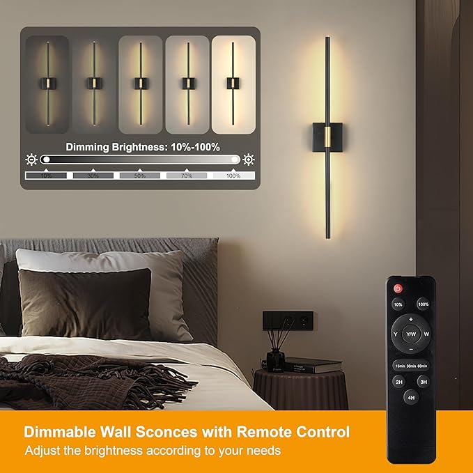 Morauroral 30 Inch Battery Operated Wall Sconces Set of Two, Dimmable Wall - Image 2