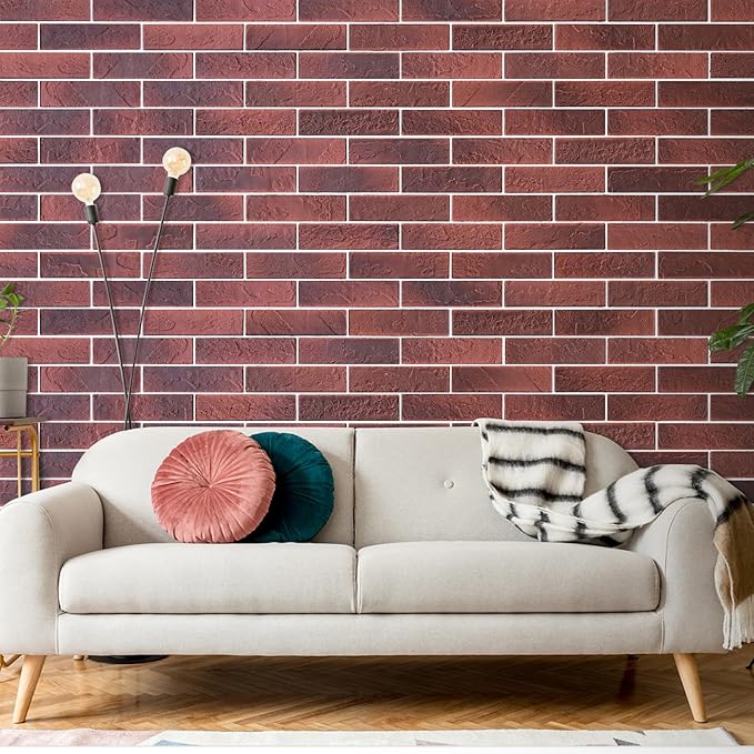 2 Vintage Red Faux Brick Wall Tiles, 3D Thin Brick Veneers - Image 4