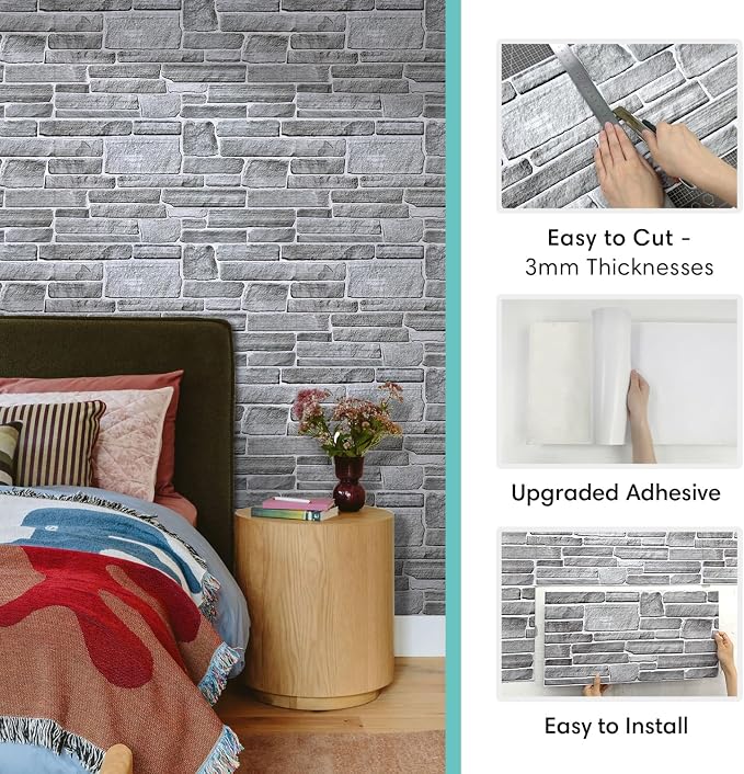 Commomy 12pcs Faux Stone 3D Wall Panels Peel and Stick - Image 4