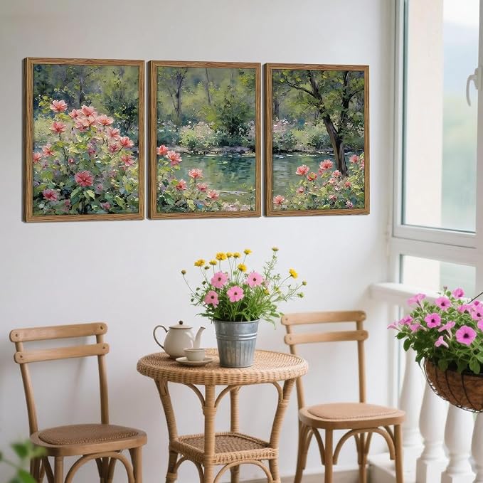 Framed Monet Wall Art Set of 3, Impressionist Botanical Floral Canvas Wall Decor - Image 7