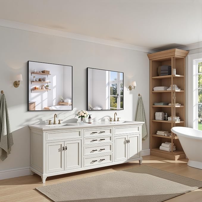KOCUUY Bathroom Mirror, 30x30 Square Black Mirror - Image 2
