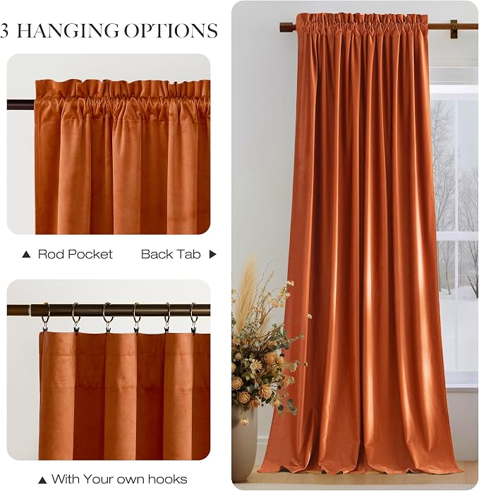 NICETOWN Orange Velvet Curtains 90 inch Long - Image 7