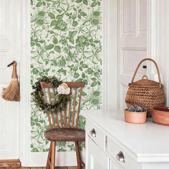 JiffDiff Floral Vintage Wallpaper Peel and Stick，Green Rose Wallpaper Removable - Image 4