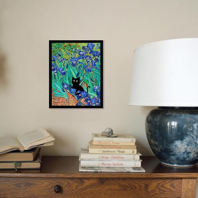 Fantasy Artists Van Gogh Irises Cat Wall Art, Framed Vintage Garden Canvas Wall - Image 5