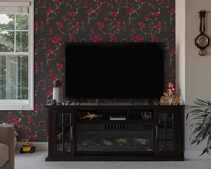 FLFK Peel and Stick Gothic Wallpaper Red Rose Floral Wallpaper 16in x 128in - Image 6