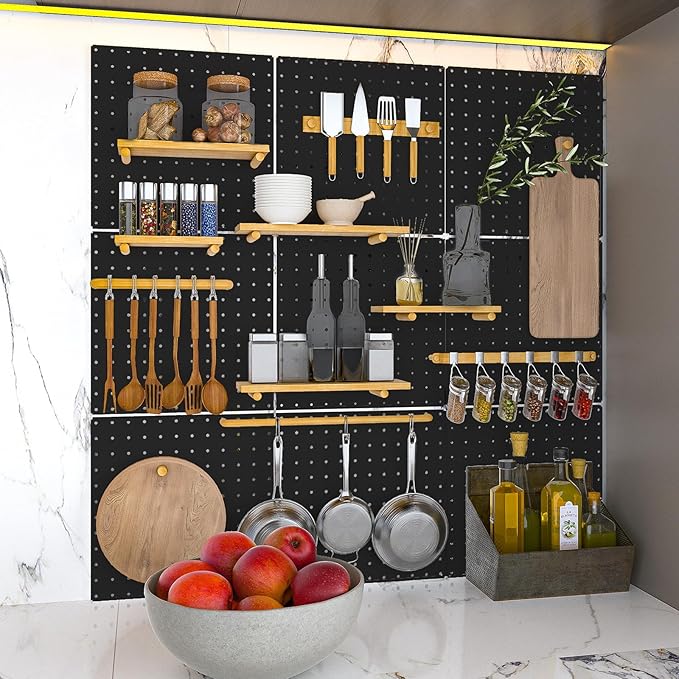 Peg Board, 6 Pack 12"x12" Black Metal Pegboard Panels Pegboards Wall Organizer - Image 7