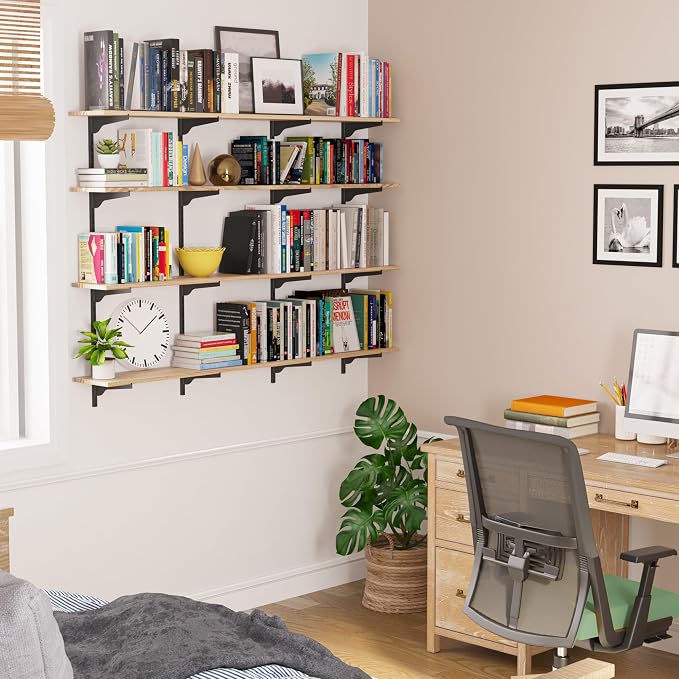 Wallniture Turin 60" Long Wall Bookshelf, Floating Shelves - Image 4