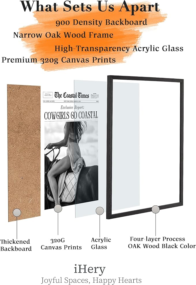 iHery Premium Natural Black OAK Wood 16x20in Cowgirls Go Coastal Trendy Framed - Image 4