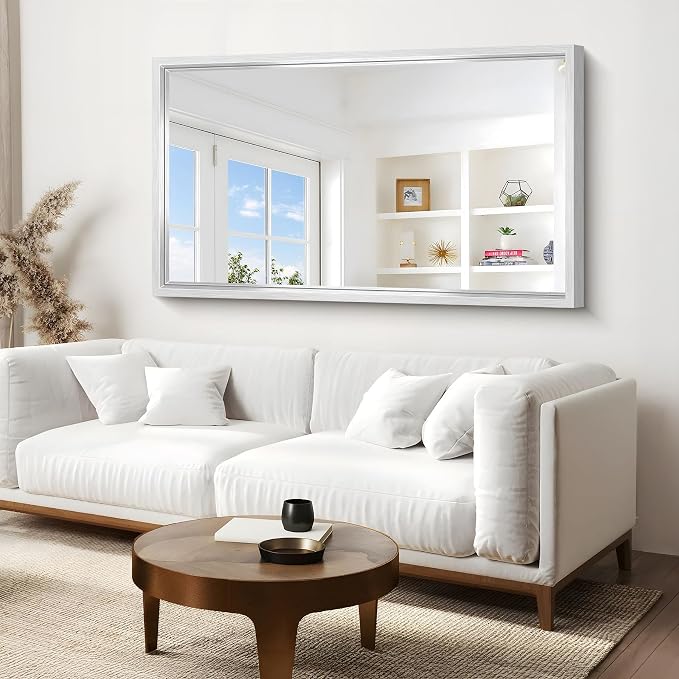 60x36 Inch Brushed Silver Bathroom Mirror, Large Rectangular Mirror - Image 4