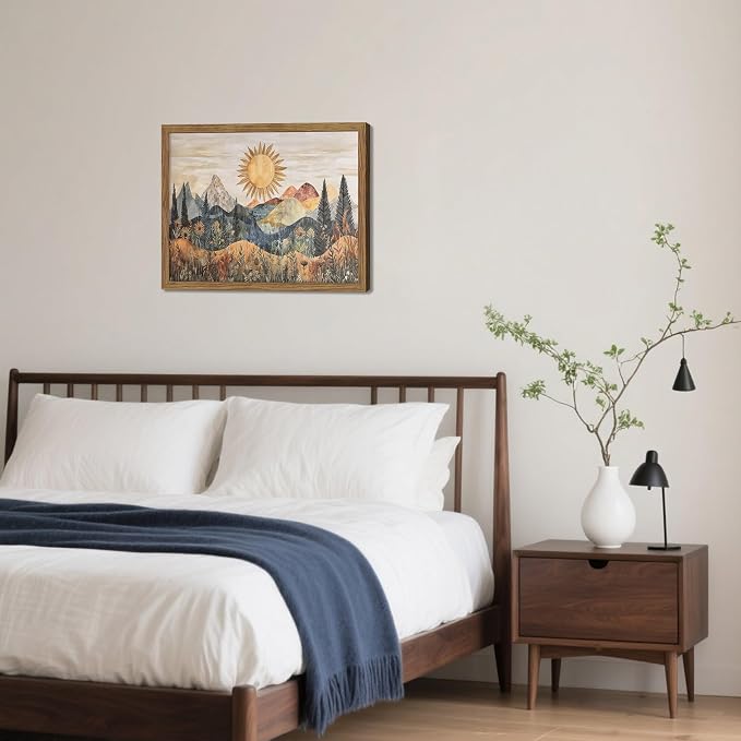 Framed Boho Sun Canvas Wall Art, Modern Abstract Mountain Landscape Painting - Image 7