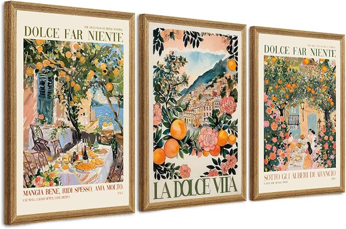 SYWENNOI 3 Pieces Wood Framed Italy Scenes Canvas Wall Art, Tuscan Wall Decor by SYWENNOICanvasWallArt