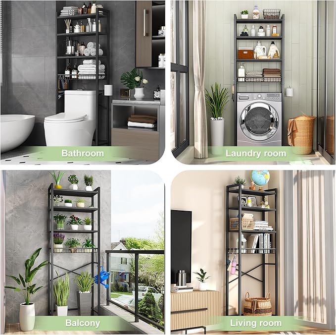 Kalrin Over-The-Toilet Storage Rack, 4-Tier Bathroom Organizer Shelf Over Toilet - Image 3