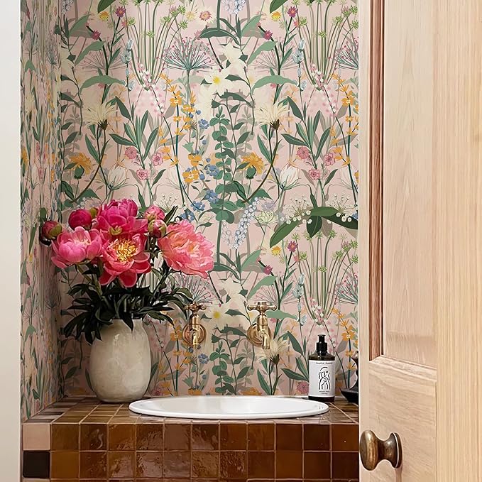 JiffDiff Floral Wallpaper Peel and Stick 17.3"x472" Pink Farm Wildwood Stick on - Image 5