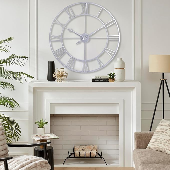 CLXEAST Large Modern 30 Inch Wall Clock Silver, Oversized Big Roman Numeral - Image 6