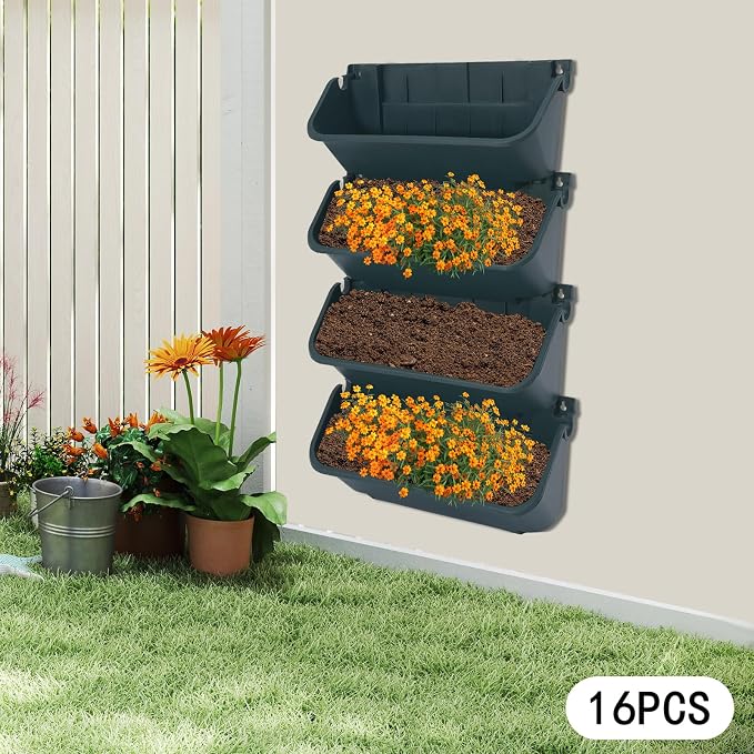 Vertical Wall Planter with 16 Pots, Hanging Garden Plant Flowerpot Holder - Image 5