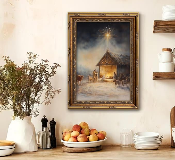 Vintage Nativity Scene Gold Framed Wall Art Birth of Jesus Christmas Christian - Image 8