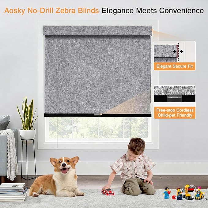 AOSKY No Drill Cordless Blackout Roller Shades - Image 3
