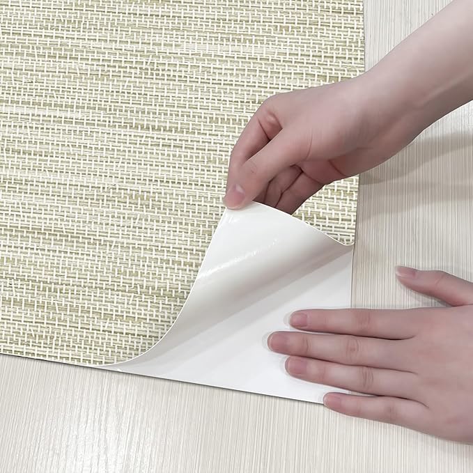 JiffDiff Grasscloth Wallpaper Peel and Stick Cream Grassweave Stick on - Image 6
