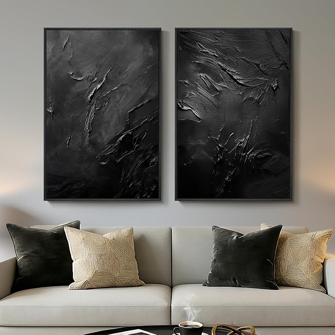 Large Framed Black Abstract Wall Art Set of 2 by MXART
