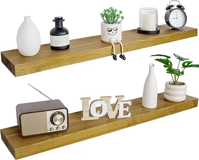 BGMG Wood Floating Shelves for Wall 60 inch Set of 2, Rustic Wooden Wall Mount by BGMG