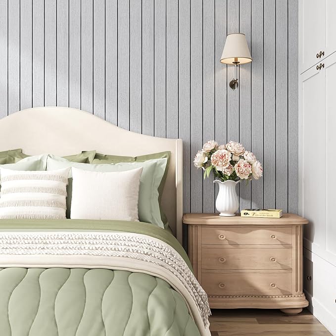 VEELIKE Light Grey Wood Wall Panels Peel and Stick Wood Slat Wall Panel - Image 2