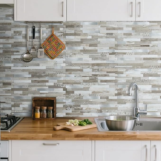 AULIGET 20 Sheets Peel and Stick Backsplash, Coffee & Brown Wood Look PVC Mixed - Image 2