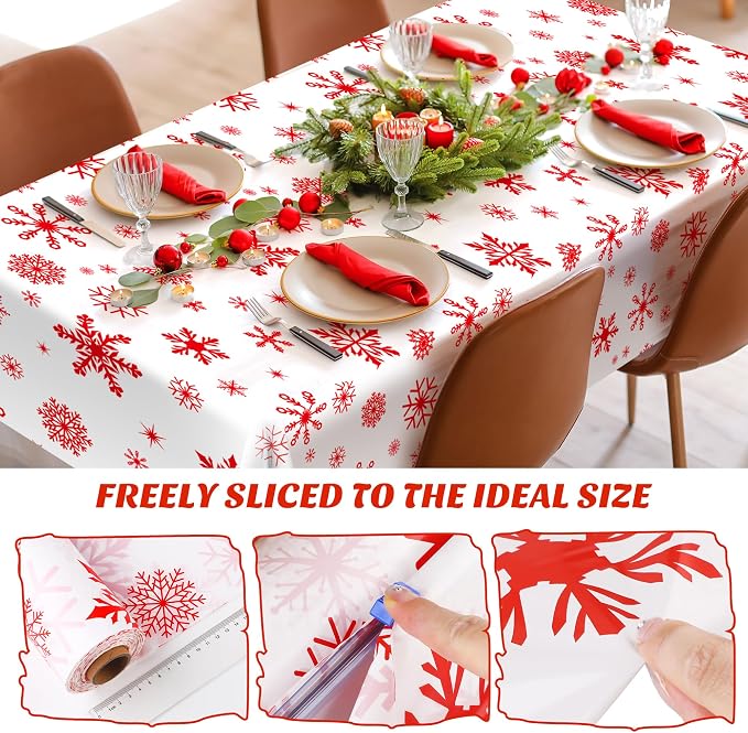 Kochorie 100 Ft x 54 Inch Red Snowflake Tablecloth Roll - Image 4
