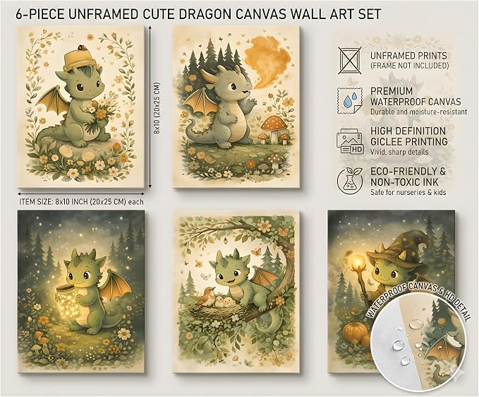 tgguytiy Vintage Nursery Dragon Wall Art - Image 3