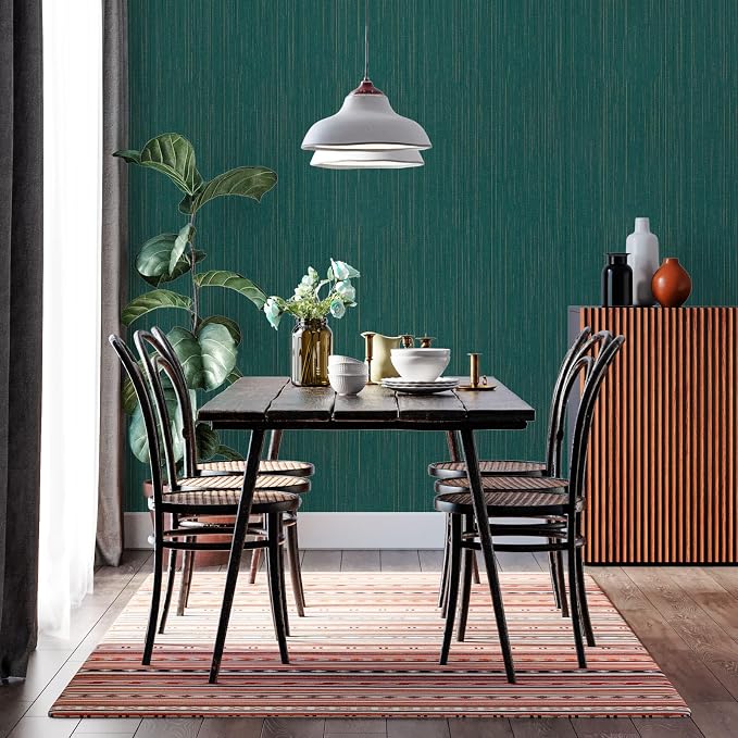 Teal Grasscloth Peel and Stick Wallpaper Texture Contact Paper 15.7" X 120" - Image 6