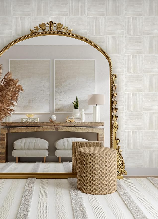 RoomMates Beige Dimensional Square Plaster Peel and Stick Wallpaper, RMK12680PLW - Image 3