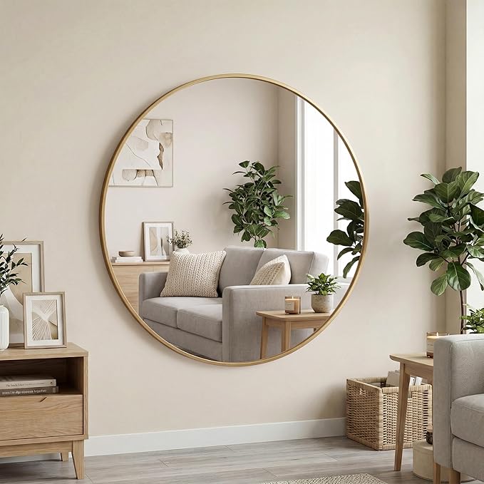 OLIXIS 20 Inch Gold Round Bathroom Wall Mirror, Round Bathroom Mirrors by OLIXIS